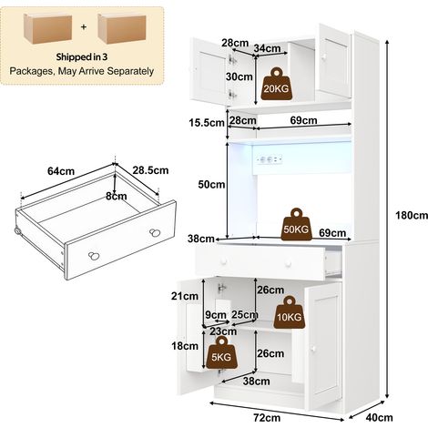 Mueble alto 72x40x180 cm en MDF blanco con LED, enchufes y ahorro de espacio – MEUBLIV (1/5)
