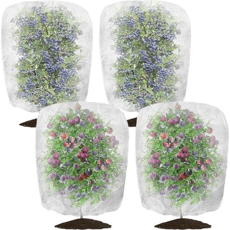 Filet de protection pour plantes, lot de 4 (1 x 1,5 m), filet de protection pour jardin, maille fine avec cordon de serrage, pour plantes, légumes et fleurs (1/4)