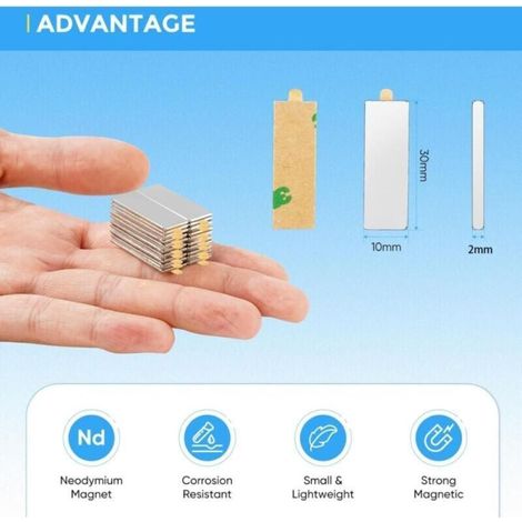 20 Pièces Aimant Autocollant Puissant 30x10x2mm,Aimant Plat aimantés par Paire, Aimants Adhésifs Aimant Neodyme,Rectangular Neodymium Bar Magnets pour Tableau Blanc, Réfrigérateur, Artisanat, Photos (1/4)