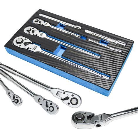 Set of 6 ratchet wrenches with swivel head (1/4", 3/8", 1/2") - With extension bar - 72 teeth, 180° adjustable (1/5)