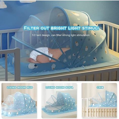 Lit de moustiquaire pour bébé - - Pliable IMPRIMé ANIMAL BLEU - Blanc - Mixte - Bébé (1/4)