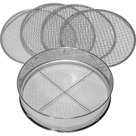 Tamis de jardin 5 en 1 – 5 inserts interchangeables Ø 3, 5, 8, 10, 12 mm – Acier inoxydable 30 cm – Pour filtrer terre et compost (1/5)