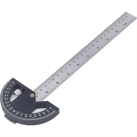 Équerre de mesure d'angle pour menuiserie, règle de traçage 30 cm, outil de mesure d'angle avec rapporteur, usage bois et bricolage. (1/5)
