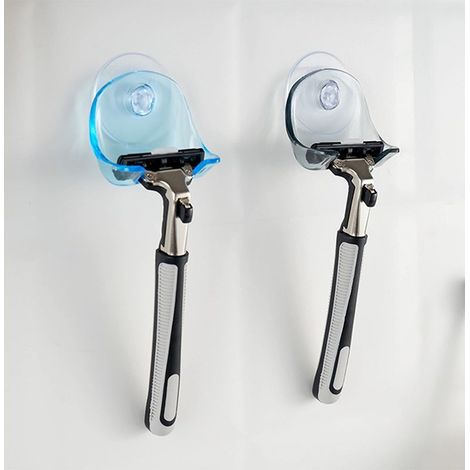 Ce lot de 2 supports de rasoir portables est doté de ventouses et convient à une utilisation sous la douche, dans la salle de bain, en voyage et à une fixation murale. Il est réutilisable. (1/5)