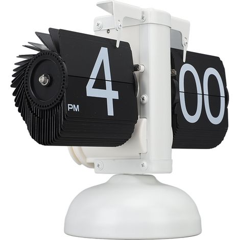Horloge de bureau numérique rétro style européen à affichage numérique, en acier inoxydable 304, à mécanisme automatique, pour salon, format 12 heures, pied unique, cadre blanc, page noire (1/5)