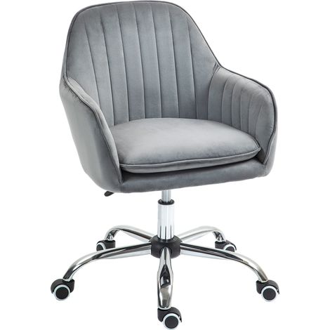 Office Chair, Swivel Desk Chair, Velvet-Feel Fabric Vanity Chair with Adjustable Height and Rolling Wheels for Home Work Study, Grey (1/5)