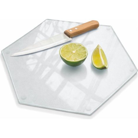 Planche à découper polygonale en verre dépoli cuisine robuste pour découpe et hachage antidérapante résistante chaleur facile à nettoyer h40 cm