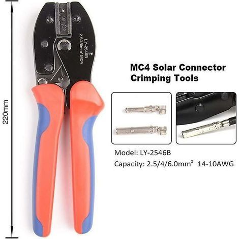 MC4 Crimpzange für Photovoltaik-Steckverbinder – Hochkohlenstoffstahl – Länge 220 mm – Crimpbereich 2,4/4/6 mm² (1/4)