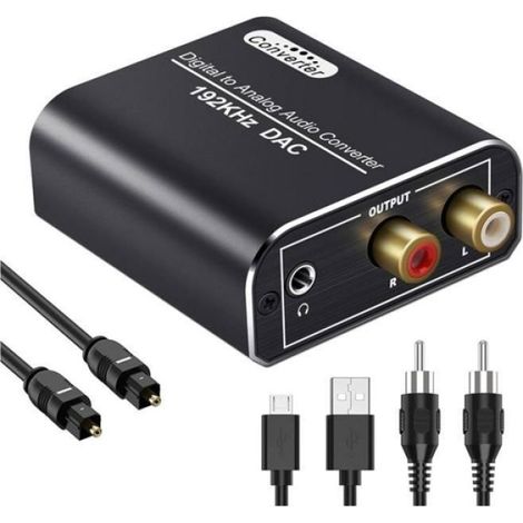 Convertisseur Audio Numérique Analogique - Coaxial Et Optique Toslink - Sortie RCA Et Jack 3,5 Mm - 192 Khz - Alimentation Usb 5 V - 1 Pièce (1/5)