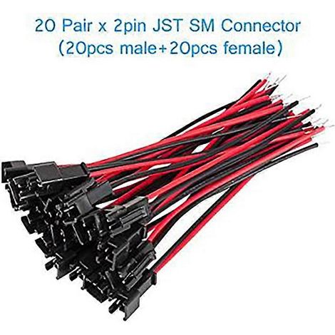 Connecteur JST SM 2 broches, pas de 2,2 mm (0,09"), 20 paires, adaptateur femelle (1/4)