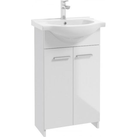 Meuble de salle de bains avec vasque 85x50 blanc, sur pied Marlena avec robinet compact chromé (1/4)