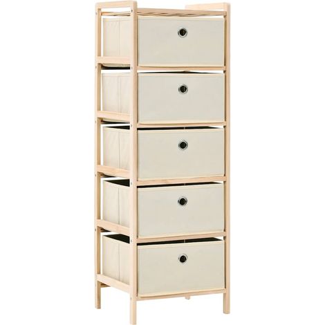 vidaXL Étagère de rangement 5 paniers tissu bois de cèdre beige (1/5)