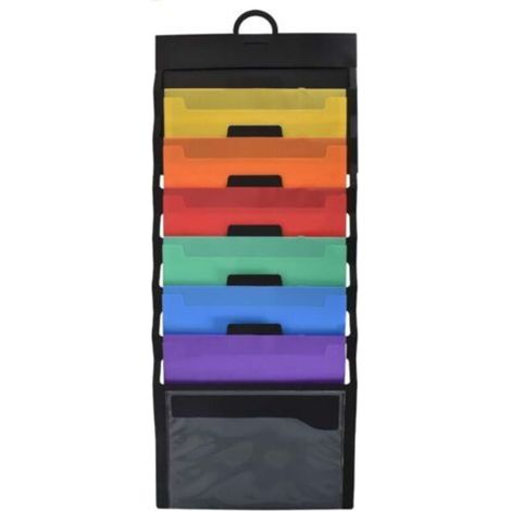 Organiseur mural suspendu pour dossiers, présentoir mural pour magazines A4, en plastique pliable, avec 6 poches, pour albums et documents. (1/4)