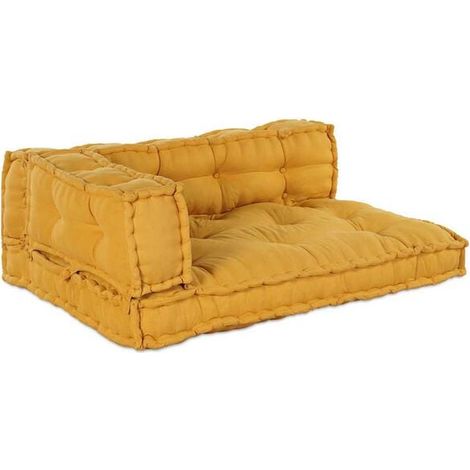 Plateau contenant 3 coussins de canapé, jaune, 120 x 80 x 38 cm (1/5)