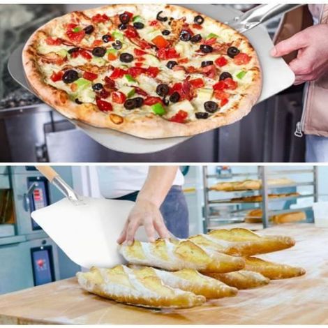 Pelle a Pizza en Aluminium Carrée 36x30cm - Grande Surface - Manche en Bois Amovible 66cm (1/4)