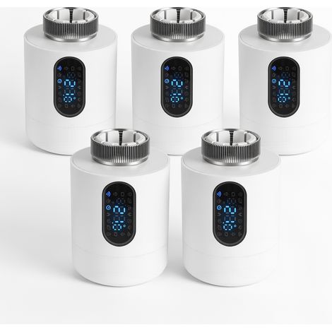 TolleTour Termostato connesso per radiatore, 6 modalità e rilevamento finestra, Bianco, Set da 5 (1/5)