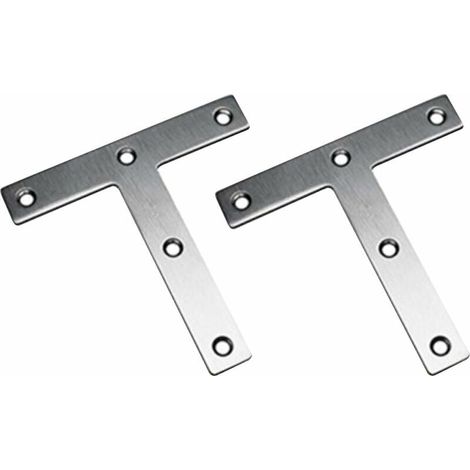 Soportes en forma de T, soportes rectos planos de 120 x 120 mm, placa de fijación para muebles, soportes de reparación de acero inoxidable (paquete de 2) (1/5)