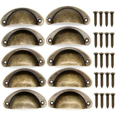 10 Pieces Furniture Handles - 10 Pieces Vintage Shell Handles for Drawers, Cabinets and Kitchen Cabinets, Retro Curved Iron Door Knobs, 8.2cm x 3.5cm, Antique Brass (1/3)