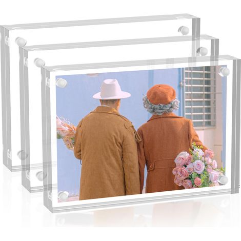 Cadre photo en acrylique 9x13cm Pack de 3, Cadres photo à aimants double face pour 9x10cm, 9x13cm, 8x10cm photo, épaisseur 10MM+10MM (1/5)