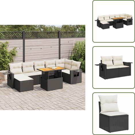 vidaXL Salon de jardin 8 pcs avec coussins noir résine tressée (1/5)