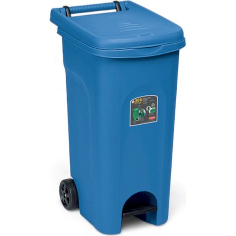Bidone pattumiera carrellato in resina con anello fermasacco e pedale 80 lt. per raccolta differenziata URBAN ECO SYSTEM -  Blu