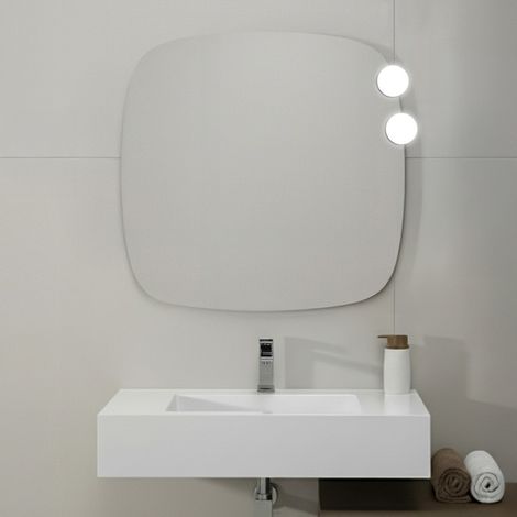 Specchio da parete con faretti LED 80x80 a filo lucido con angoli arrotondati - Aurea (1/5)