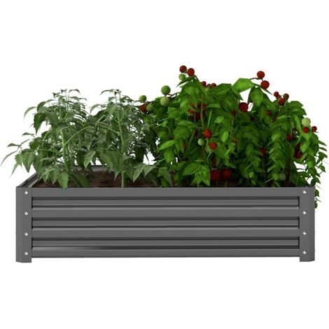 Carré potager surélevé 120x120x30 cm en acier gris clair - Bac jardinage, jardinière aromatiques et fleurs pour balcon, terrasse (1/5)