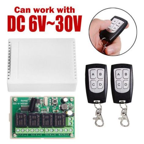 Télécommande sans fil 433mhz Dc 12v 4 canaux, commutateur relais Rf longue Distance, 2 émetteurs + 1 récepteur pour porte de Garage (1/5)