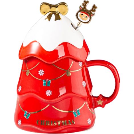 Set de Mugs de Noël 500 ml avec Couvercle et Cuillère, Idée Cadeau pour Vin Chaud Café Chocolat