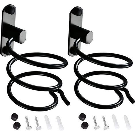 2pcs Support de sèche-Cheveux Mural Support de Lisseur Aluminium Support Mural pour Organisateur de Sèche-Cheveux Porte Sèche Cheveux pour Htel, Salle de Bains, Salon de Coiffure Noir (1/4)