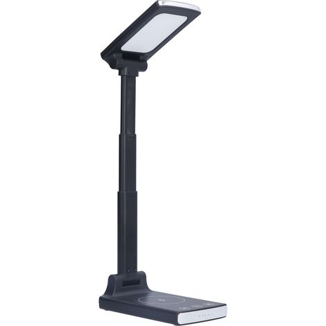 Lampe de table tactile portable à trois vitesses avec chargeur sans fil, pliable et relevable, offrant une protection oculaire (noire)