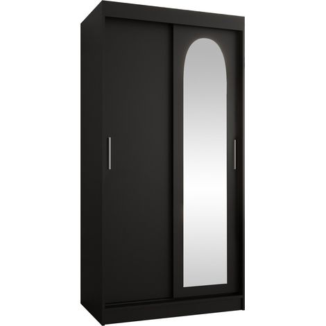 Armoire Hartford 505, Noir, 200x100x62cm, Portes d'armoire: Coulissantes, Nombre d'étagères: 3
