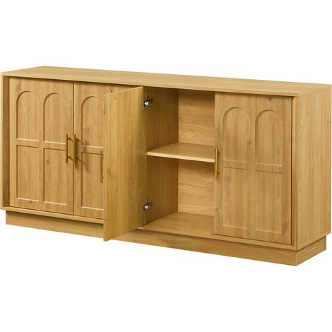 Grand meuble de rangement TV en MDF naturel 169x40x80 cm avec portes cintrées pour salon, cuisine, salle à manger ou couloir (1/5)