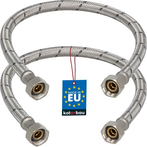 KOTARBAU® Lot de 2 Flexible Robinet 3/8"x3/8" - Tuyau Robinet 50cm - Acier Inoxydable - Rallonge Robinet Cuisine Flexible - Tuyau Robinet Cuisine Flexible - Tuyau Flexible Plomberie - Argent (1/4)