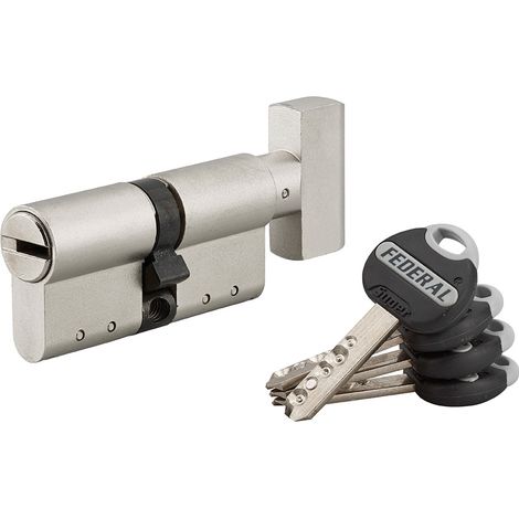 Cilindro europeo per serratura a pomolo Federal, 30Bx30mm, nichel, anti-sfilamento, anti-perforazione, 4 chiavi - THIRARD