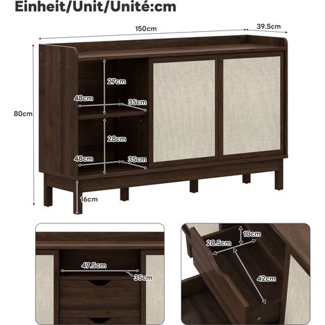 Buffet coulissant à 2 portes et tiroir double, meuble de salon polyvalent, rangement pour salle à manger, design moderne, bois robuste, fonctionnel. (1/5)