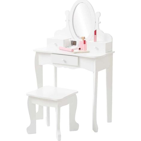 Tocador infantil, espejo ajustable, accesorios de juego, blanco (1/2)