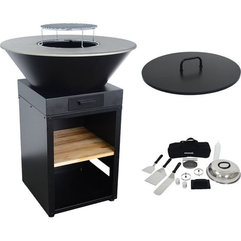 Brasero barbecue Ø81.5cm avec grille de cuisson. espace de rangement. couvercle et ustensiles