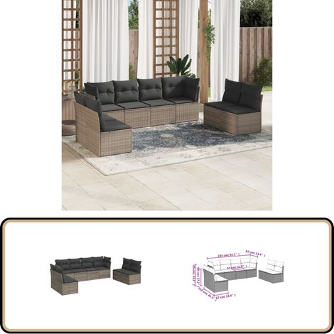 8-tlg. Garten-Sofagarnitur mit Kissen Grau Poly Rattan - Gartensortiment - Outdoor Möbel - Lounge Set - Rattan Sofa - Gartenlounge
