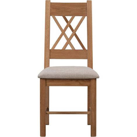 Bologna Oak Pair of Natural Oak Dining Chairs - Fabric Seat - L48 x W66 x H109 cm