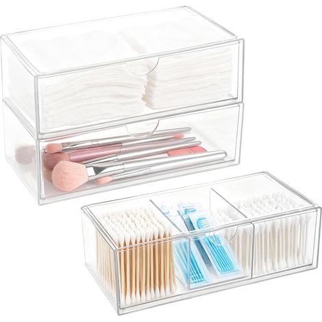 3 Pcs Organisateur Maquillage avec Tiroir, Boîte de Rangement Empilables pour Salle de Bain, Organiseur Cosmétique Transparent, Organiseurs Stockage Bijoux pour Coiffeuse, Bureau, Organisation Maison (1/5)