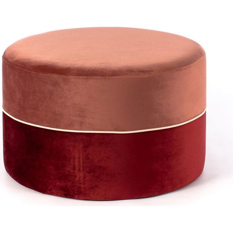 Pouf en velours bois rose antique et bordeaux 62 x 62 x h 39 (1/2)