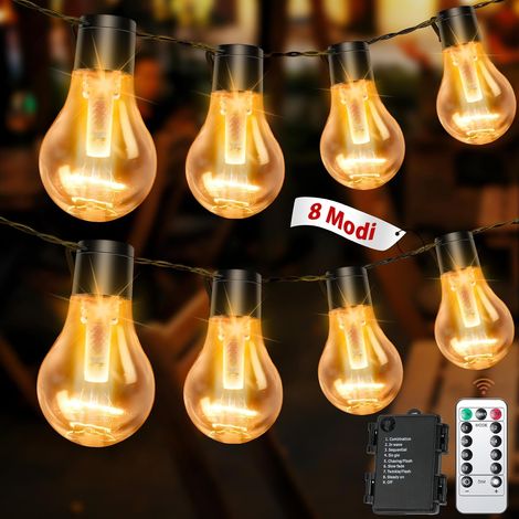 Guirlande lumineuse d'extérieur avec batterie minuterie 9 m,12 ampoules A60 LED,Télécommande,Avec 8 modes,IP64,Pour intérieur de Noël, fenêtre, escaliers, jardins, pavillons, mariages (1/5)