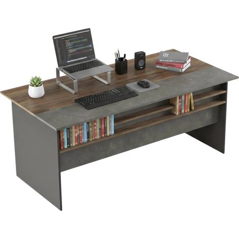 Scrivania Cecima, Materiale Piano in Legno Nobilitato, Colore Struttura Grigio, 89.5x180x75h cm Marrone