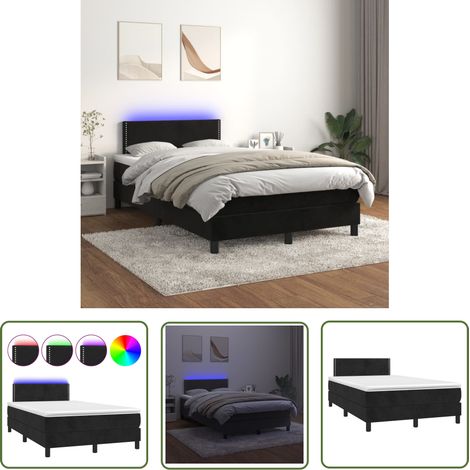 The Living Store Sommier à lattes de lit avec matelas LED Noir 120x200cm Velours - Lit Plateforme - Lit Capitonné - Lit Design - Lit Moderne - Lit Double (1/5)