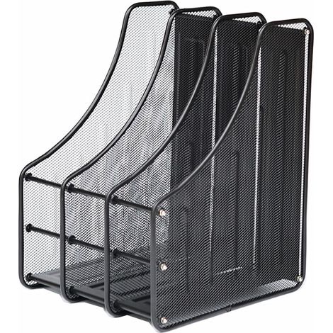 Porte-fichiers de magazines, organisateurs de dossiers de fichiers en métal de stockage de commandes de grande capacité avec compartiments verticaux pour le bureau, l'école et la (Triple) (1/5)