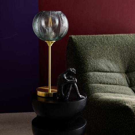 Lampe à poser métal et verre effet cristal Basile vert Ø 20cm (1/5)