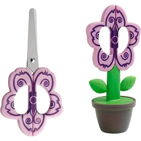 Forbici da terra a forma di vaso di fiori artificiali, lama in acciaio inossidabile, adatte a studenti, per tagliare la carta per lavori creativi e per la cancelleria in ufficio - colore viola.