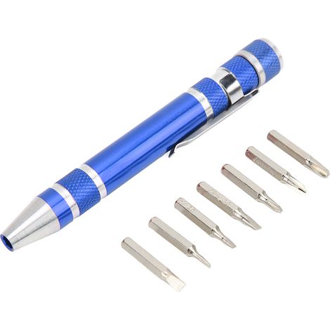 8-in-1 Taschenschraubendreher, Mini-Magnetstift-Schraubendreher, Multifunktions-Schraubendreher für Feinschrauben, Blau (1/5)