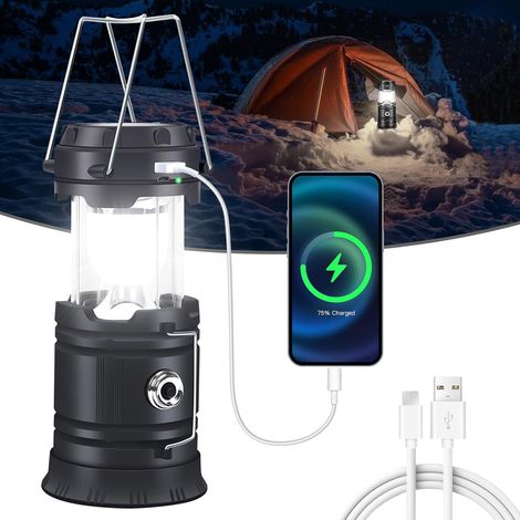 Lanterne de camping à LED solaire et lampe de poche USB pour extérieur, adaptée pour les urgences, les tempêtes, les pannes, les lanternes extérieures portatives (1/4)